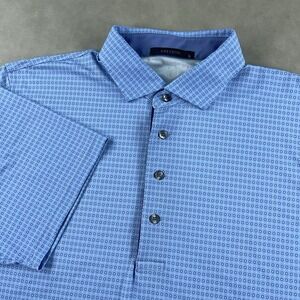 Greyson‎ Polo Shirt Mens Large Blue Geometric Pattern Print Golf Performance AOP